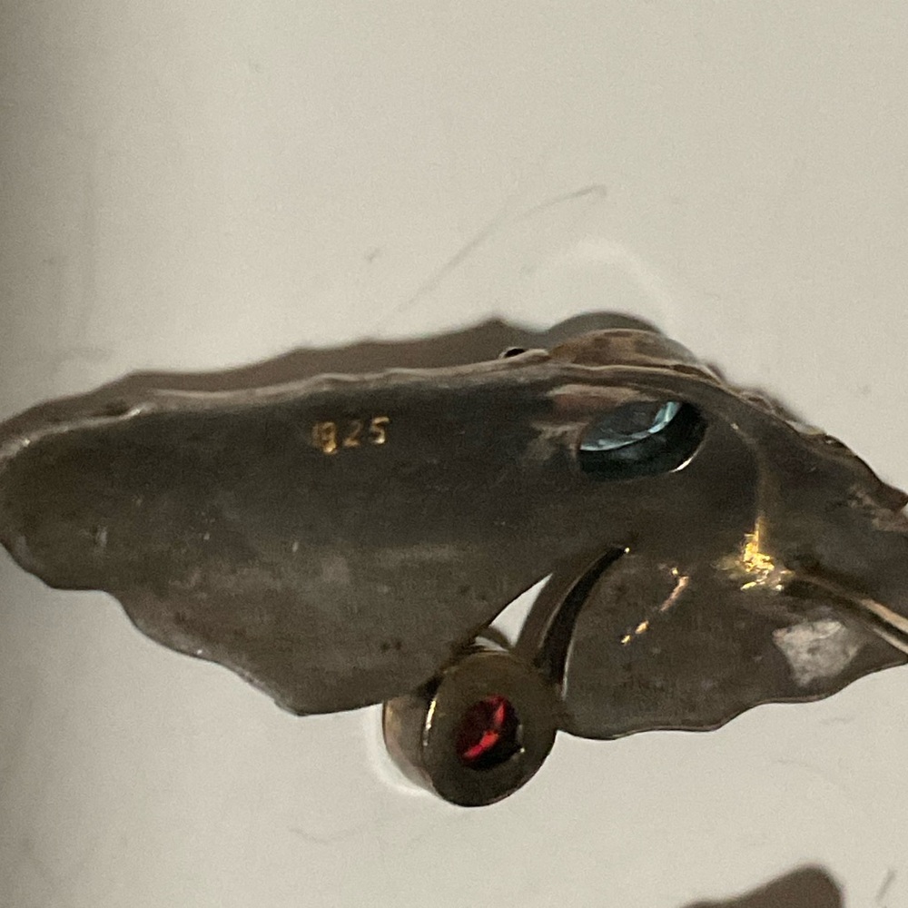VINTAGE STERLING Silver 925 and Gold Leaf Earrings with Red GARNET, Blue TOPAZ - Picture 6 of 8
